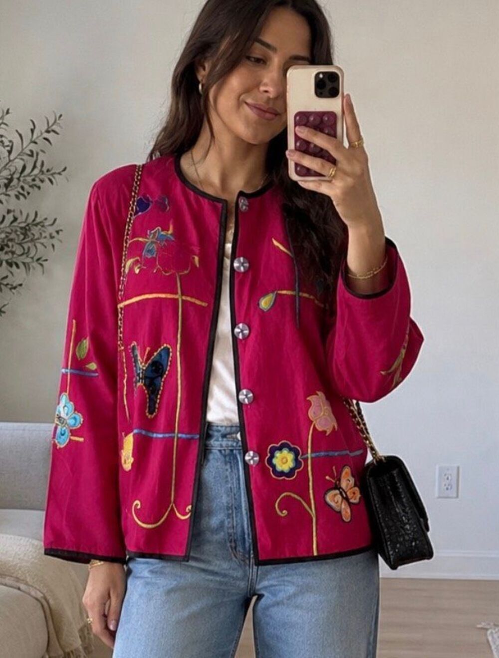 Vintage Y2K Indigo Moon Appliquéd Heart Jacket Women’s M